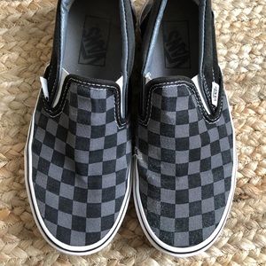 Vans Gray and Black Checkerboard Slip Ons